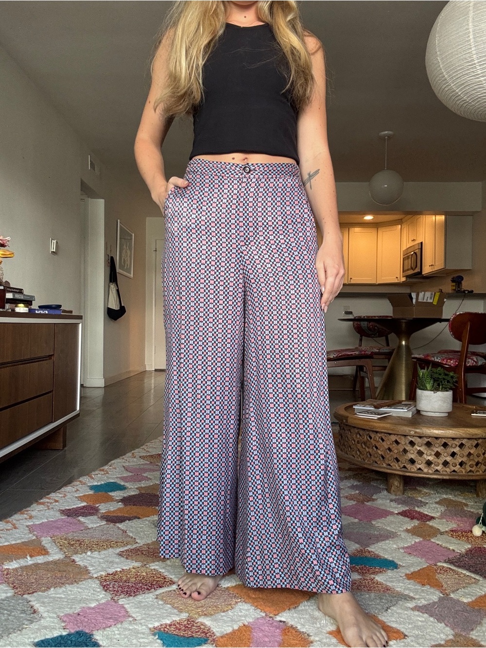 Anthropologie Pink and Blue Wide-Leg Geometric Pants